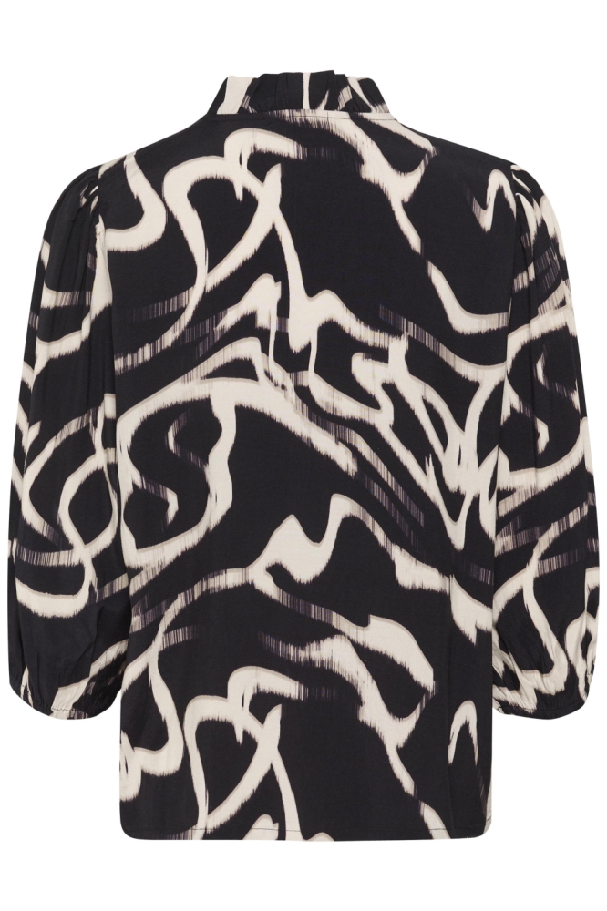 KAMARTHA FRILL BLOUSE 10510322 107701 BLACK/NATURE ORGANIC LINE